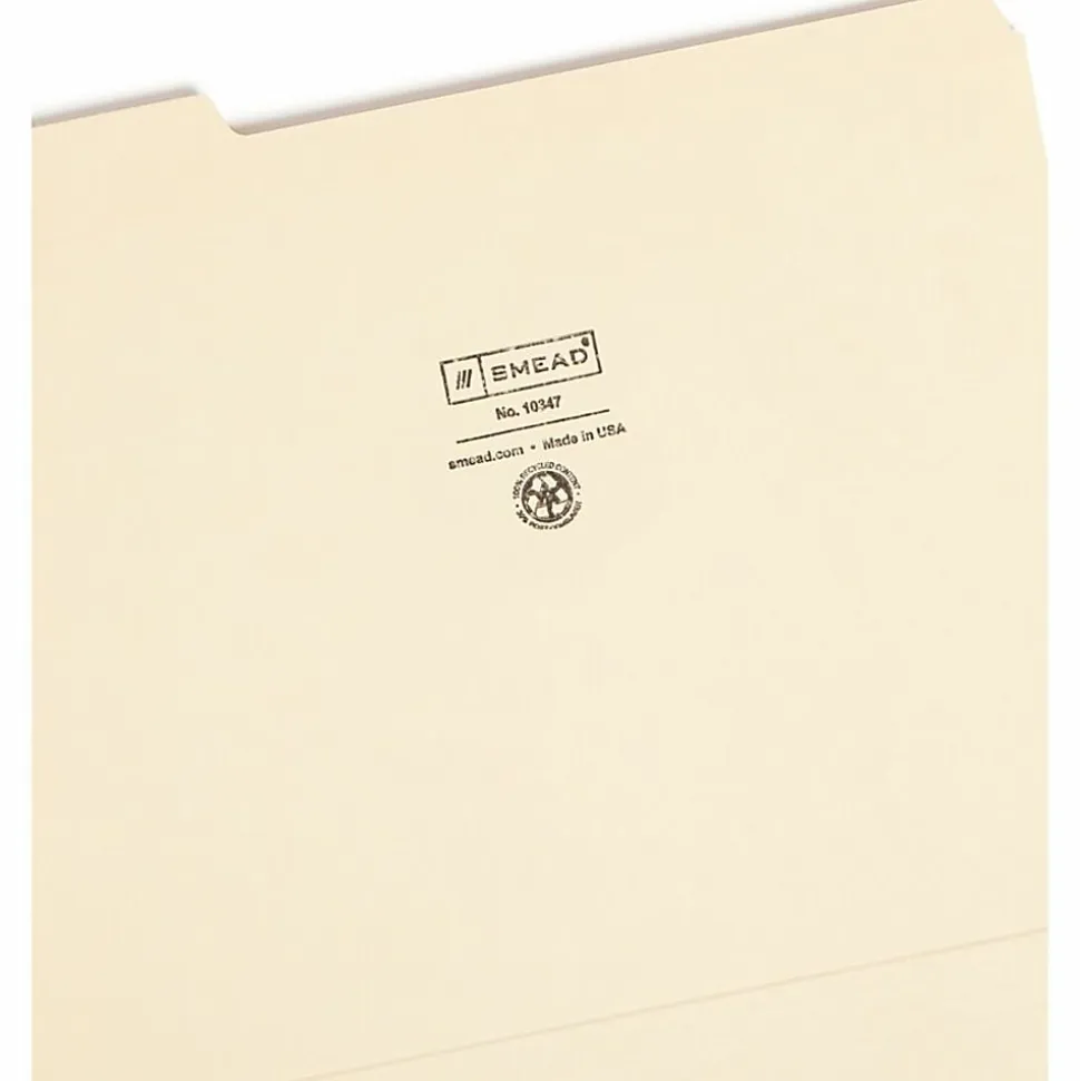 Smead® 1/3-Cut Manila File Folders, Letter Size, 100% Recycled, Manila, Box Of 100