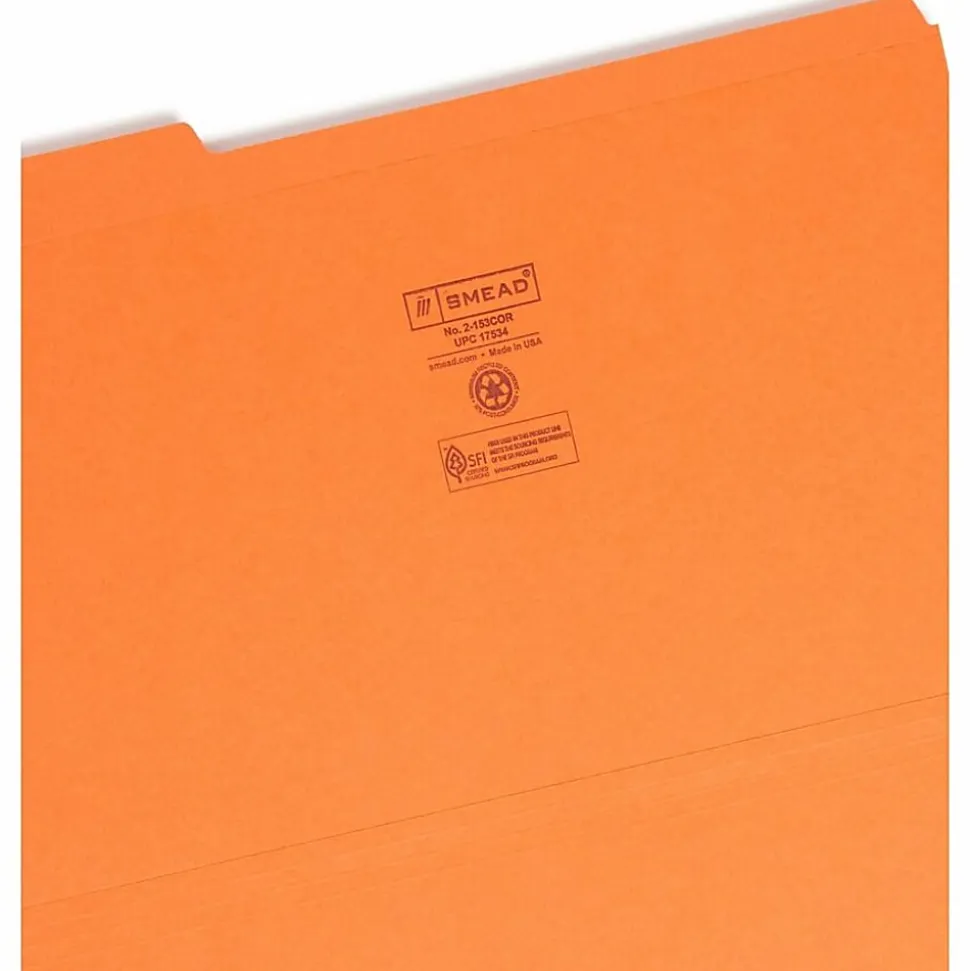 Smead® 1/3-Cut 2-Ply Color File Folders, Legal Size, Orange, Box Of 100