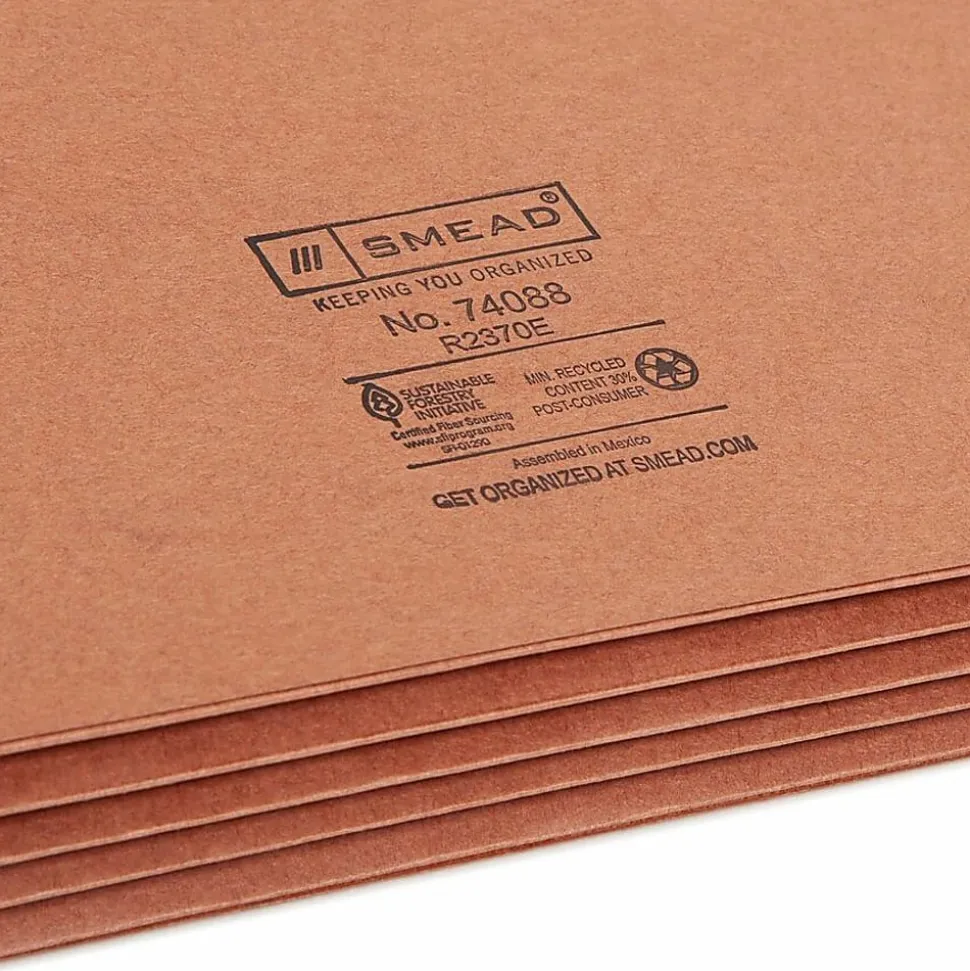 Smead® 2/5-Cut Top-Tab File Pockets, Legal Size, 3 1/2" Expansion, 30% Recycled, Redrope, Box Of 25