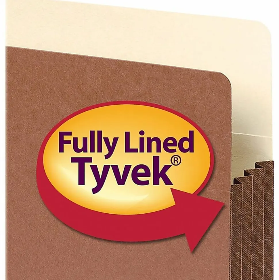 Smead® Easy-Access Top-Tab Tyvek® File Pockets, Legal Size, 3 1/2" Expansion, 30% Recycled, Redrope, Box Of 10