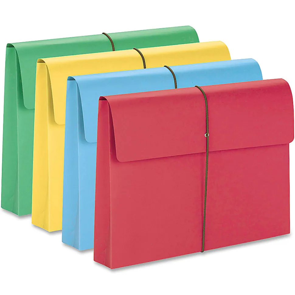 Smead® Elastic Closure Expanding School Wallets, Legal Size, 2" Expansion, Assorted Colors, Pack Of 50