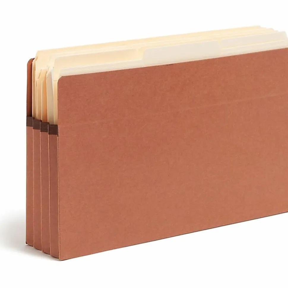 Smead® End-Tab Extra-Wide File Pockets, 3-1/2" Expansion, Extra-Wide Legal Size, 100% Recycled, Redrope, Pack Of 25