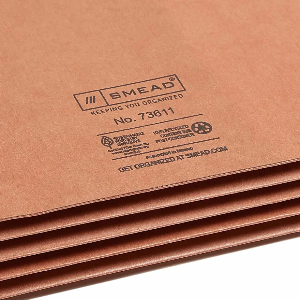 Smead® End-Tab Extra-Wide File Pockets, 3-1/2" Expansion, Extra-Wide Legal Size, 100% Recycled, Redrope, Pack Of 25