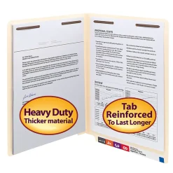 Smead® End-Tab Folders With 2 Fasteners, Straight Cut, Letter Size, Manila, Box Of 50