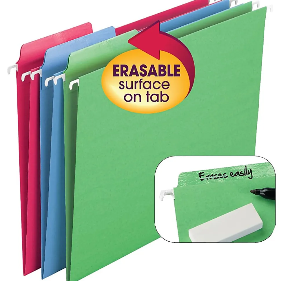 Smead® Erasable FasTab® Hanging Folders, Letter Size, Assorted Colors, Box Of 18