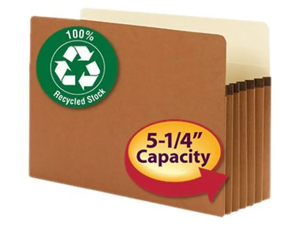 Smead® Expanding File Pocket With Tear Resistant Gusset, Legal Size, 5 1/4" Expansion, 100% Recycled, Redrope, Box Of 10