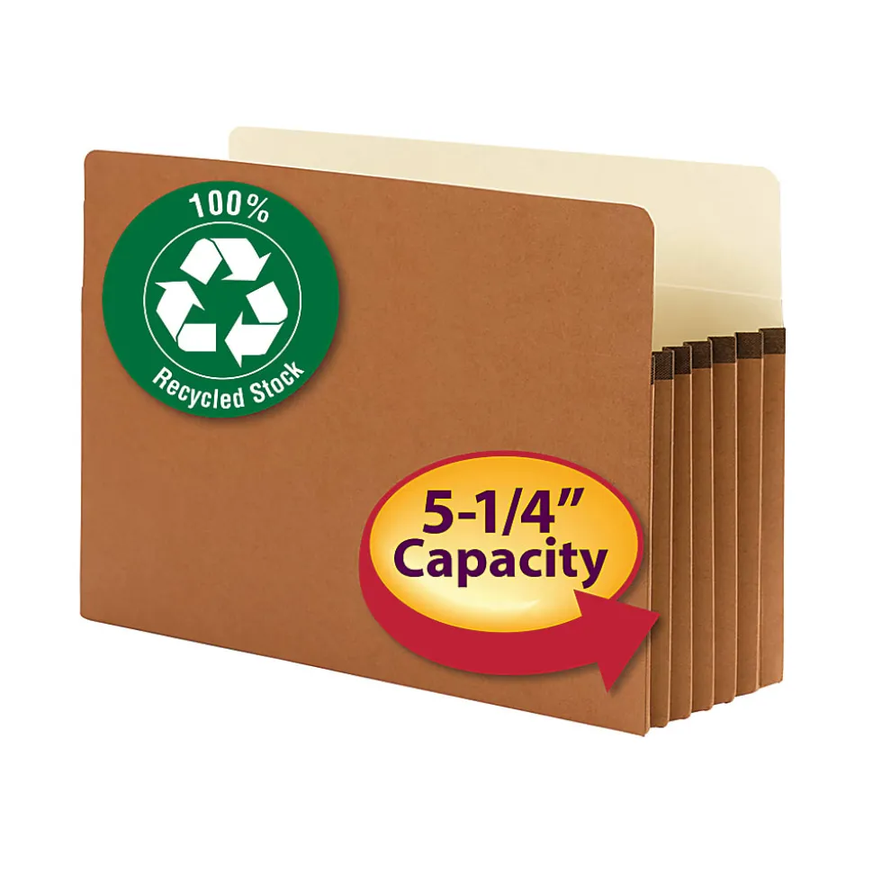 Smead® Expanding File Pocket With Tear Resistant Gusset, Legal Size, 5 1/4" Expansion, 100% Recycled, Redrope, Box Of 10