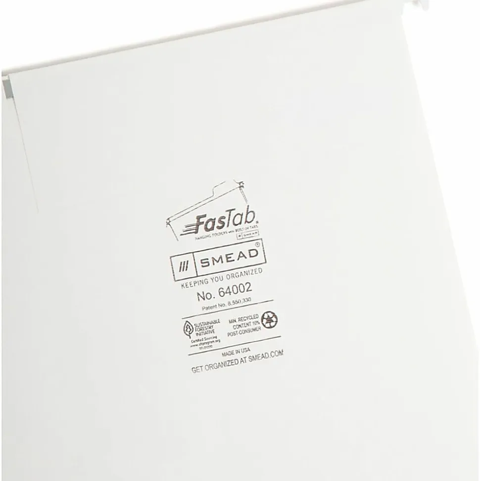 Smead® FasTab Hanging File Folders, Letter Size, White, Box Of 20 Folders