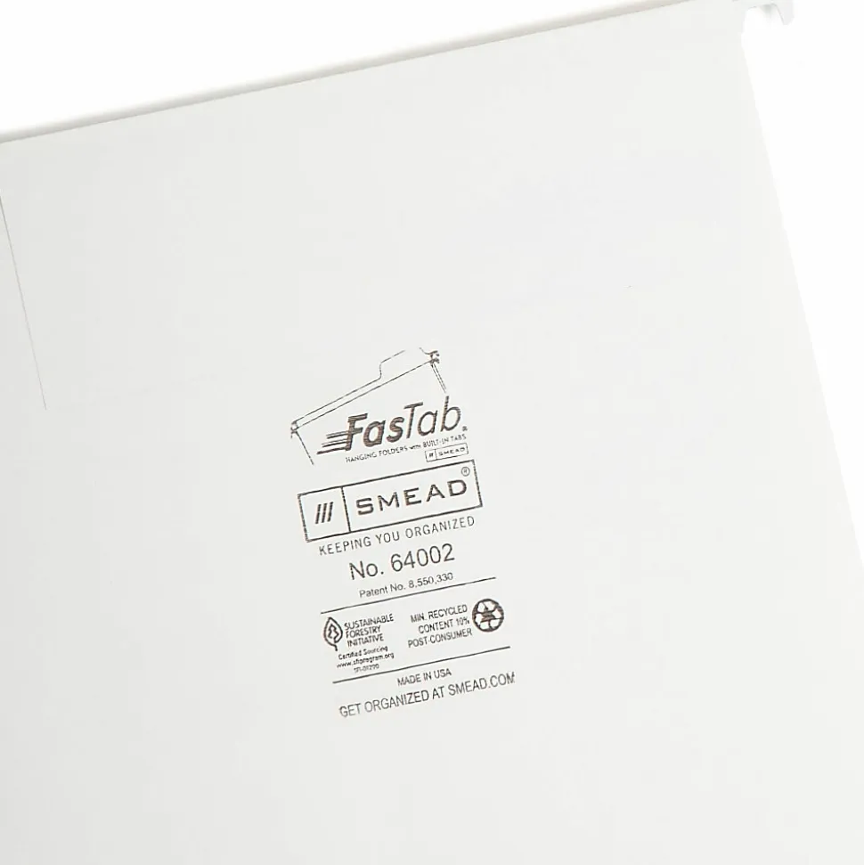 Smead® FasTab Hanging File Folders, Letter Size, White, Box Of 20 Folders