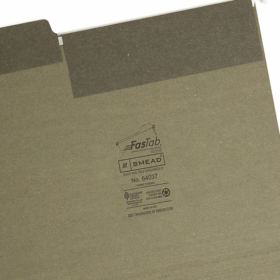 Smead® FasTab® Hanging Folders With 1/3-Cut Tabs, Letter Size, Standard Green, Box Of 20 Folders