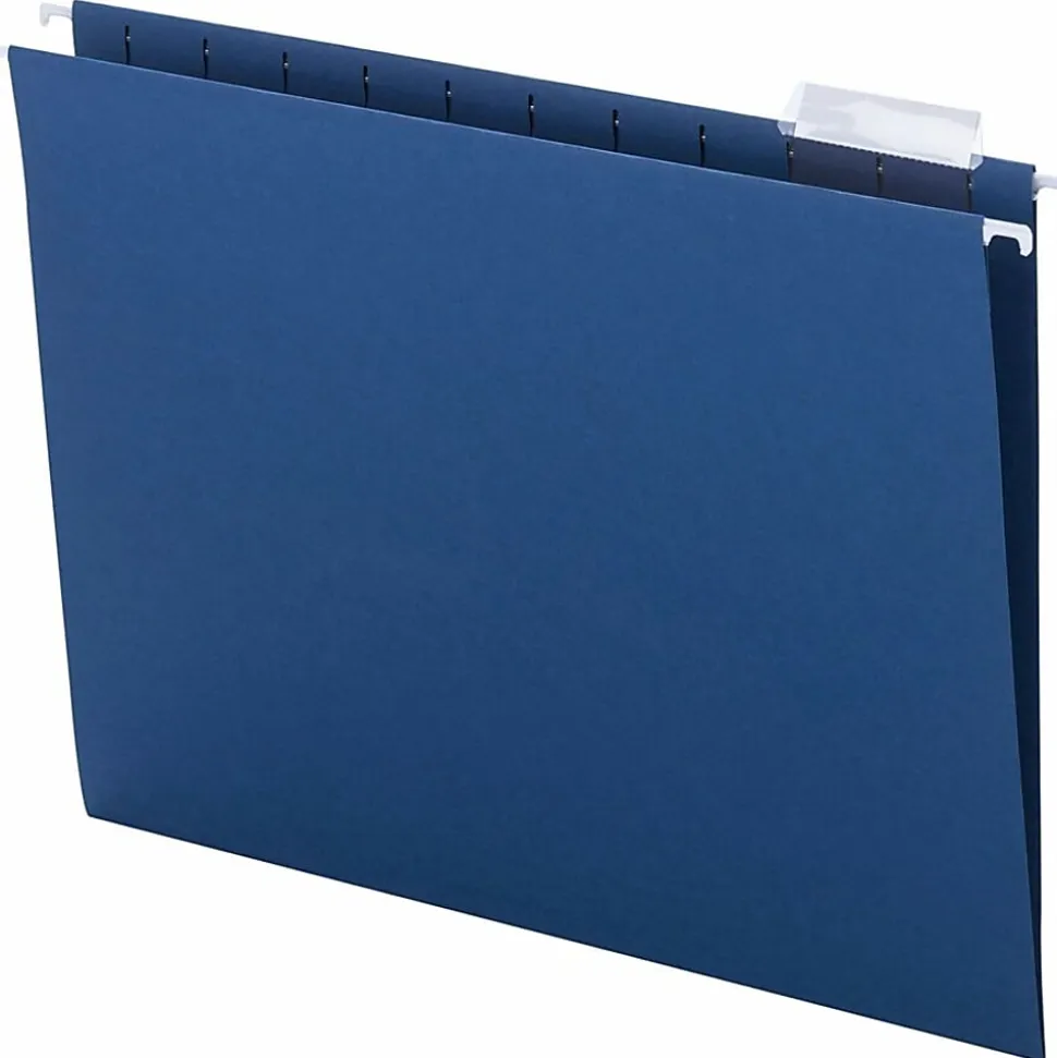 Smead® Hanging File Folders, 1/5-Cut Adjustable Tab, Letter Size, Navy, Box Of 25