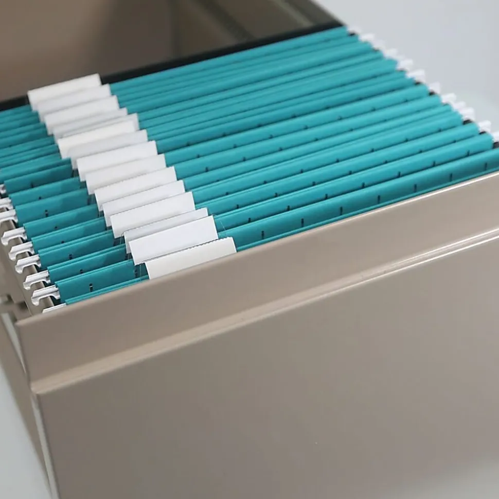 Smead® Hanging File Folders, 1/5-Cut Adjustable Tab, Letter Size, Teal, Box Of 25