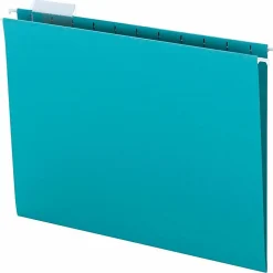 Smead® Hanging File Folders, 1/5-Cut Adjustable Tab, Letter Size, Teal, Box Of 25