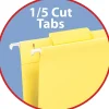 Smead® Hanging File Folders, 1/5-Cut Adjustable Tab, Letter Size, Yellow, Box Of 25