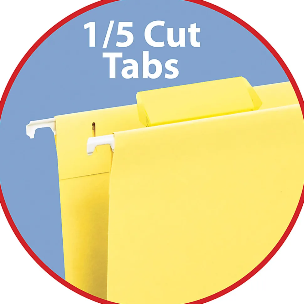 Smead® Hanging File Folders, 1/5-Cut Adjustable Tab, Letter Size, Yellow, Box Of 25