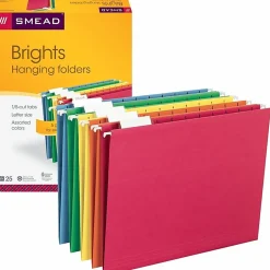 SmeadĀ® Hanging File Folders, 1/5-Cut Tab, Letter Size, Assorted Primary Colors, Box Of 25 (64059)
