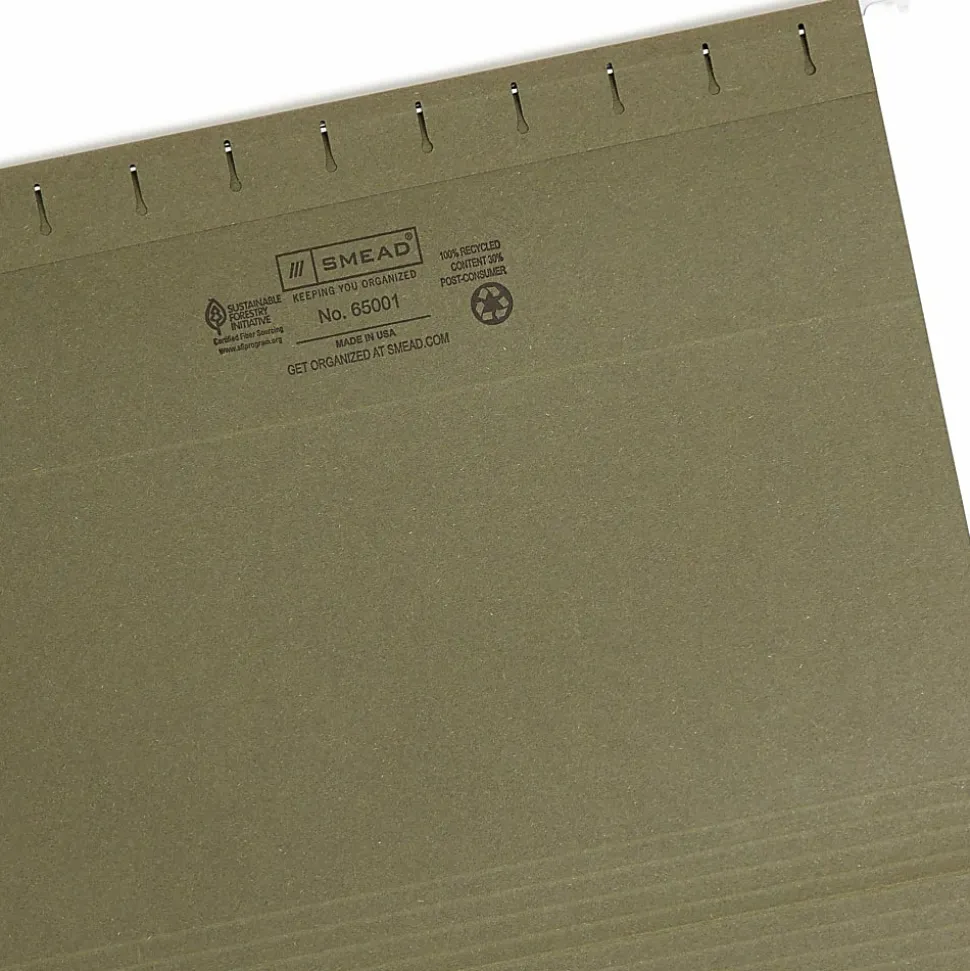 Smead® Hanging File Folders, Letter Size, 100% Recycled, Standard Green, Box Of 25