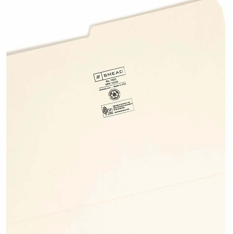Smead® Manila File Folders, Legal Size, 1/2 Cut, Box Of 100