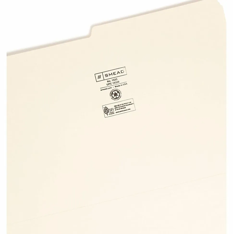 Smead® Manila File Folders, Legal Size, 1/2 Cut, Box Of 100