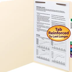 Smead® Manila Reinforced Tab Fastener Folders, Legal Size, Straight Cut, Pack Of 50