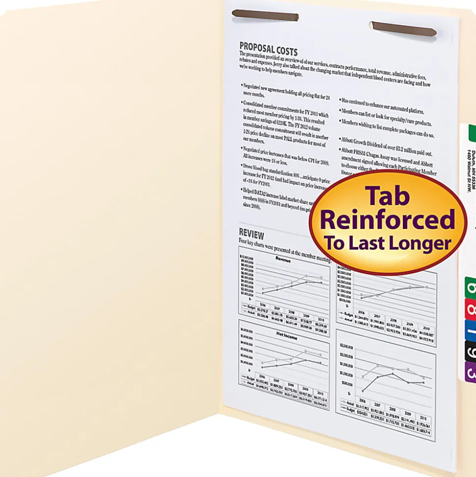 Smead® Manila Reinforced Tab Fastener Folders, Legal Size, Straight Cut, Pack Of 50