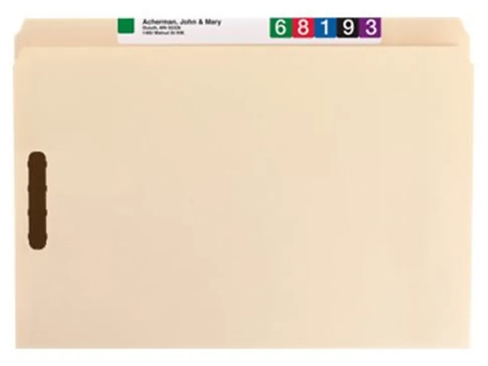 Smead® Manila Reinforced Tab Fastener Folders With Two Fasteners, Straight Cut, Legal Size, Pack Of 50