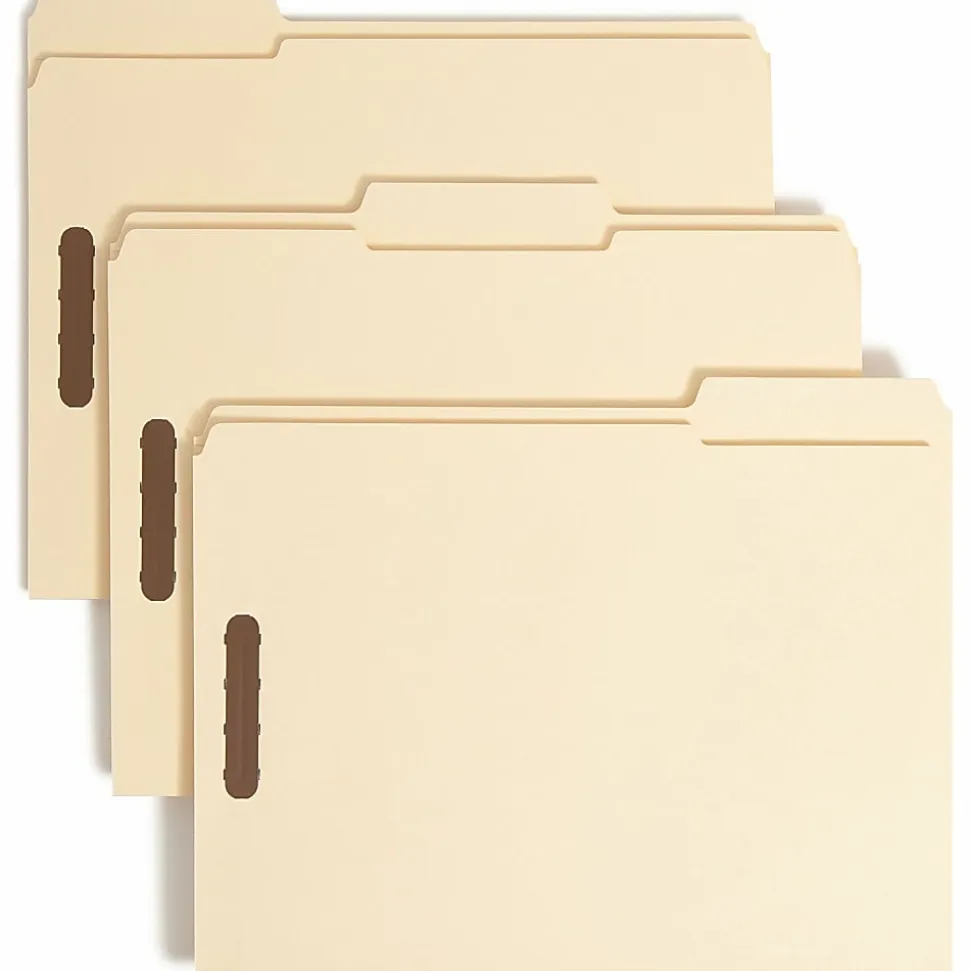 Smead® 2-Ply Manila Folders With Fasteners, Letter Size, 100% Recycled, Manila, Box Of 50
