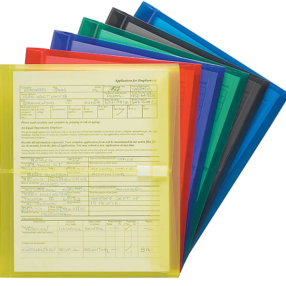 Smead® Poly Envelopes, Letter Size, Side Opening, Assorted Colors, Pack Of 6