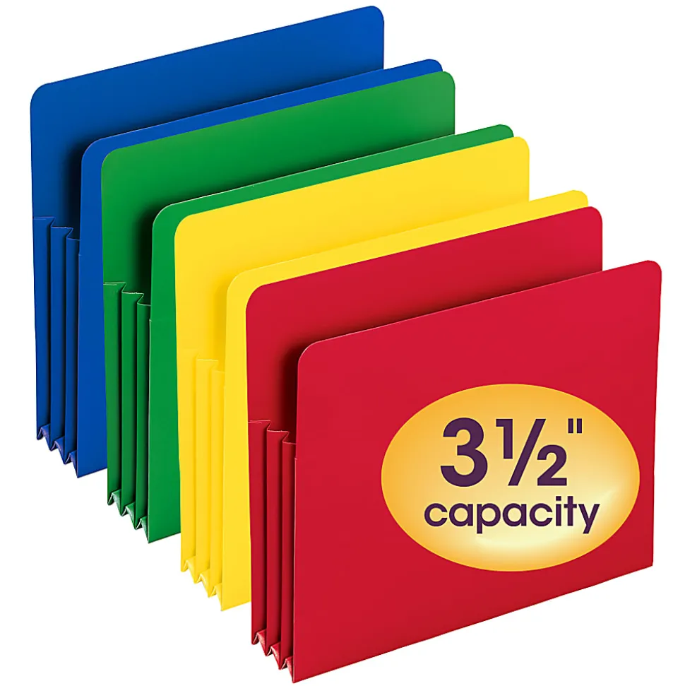 Smead® Poly Expanding File Pockets, 3 1/2" Expansion, Assorted Colors (No Color Choice), Pack Of 4