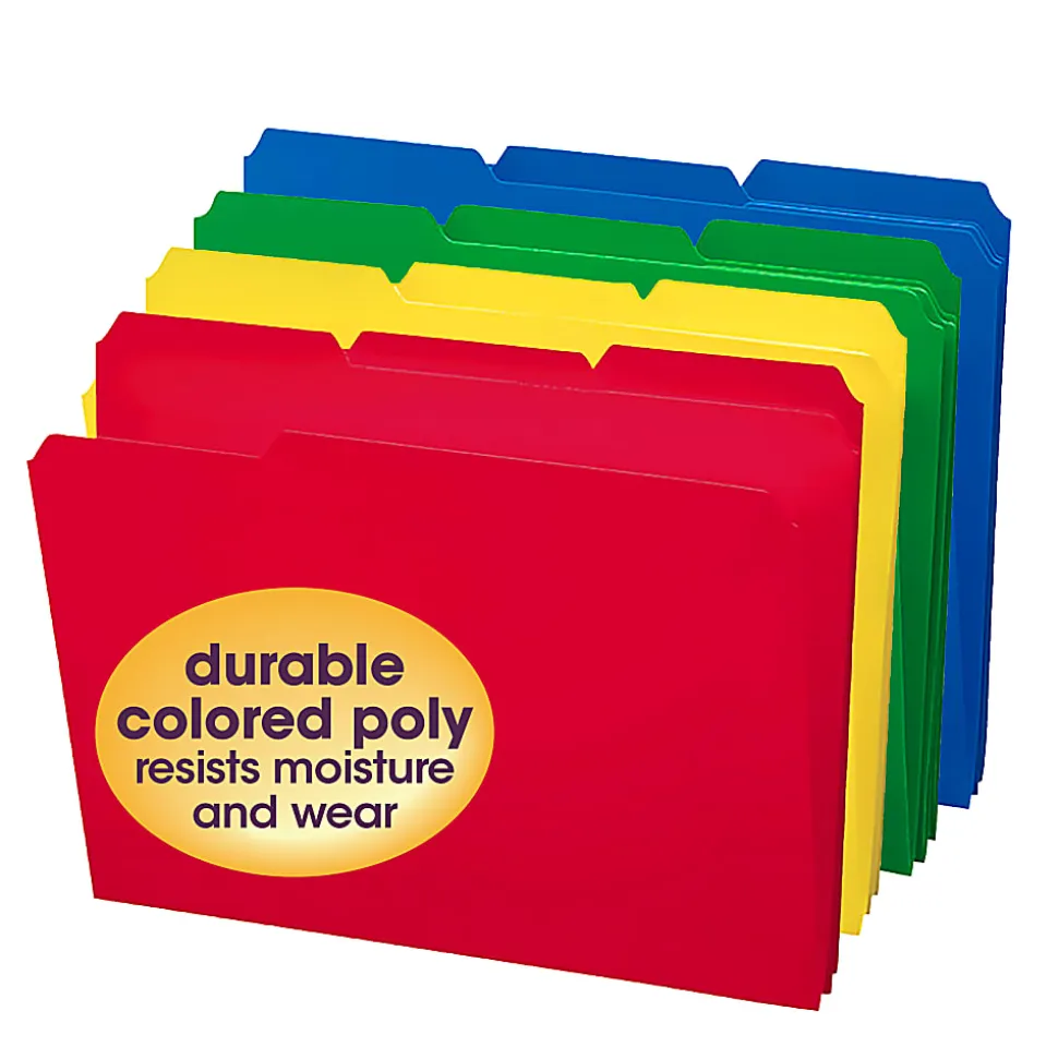 Smead® Poly File Folders, 9 1/2" x 11 1/2", 1/3 Cut, Assorted Colors, Box Of 24