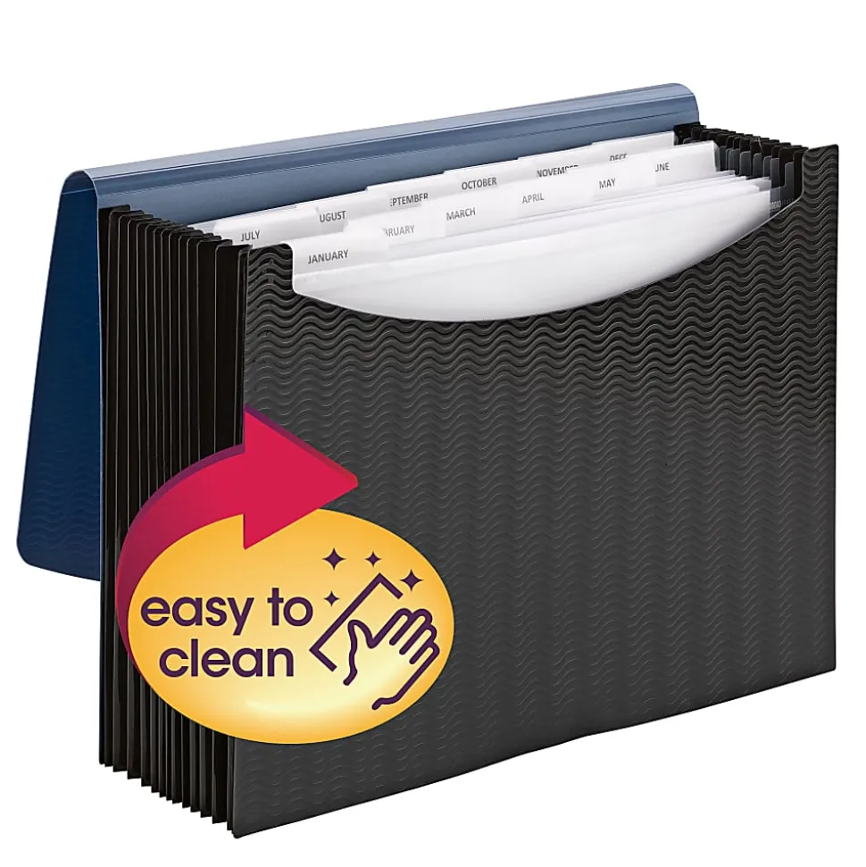 Smead® Poly Frequency Expanding File, 12 Pockets, 9 1/2" x 13", Black/Blue
