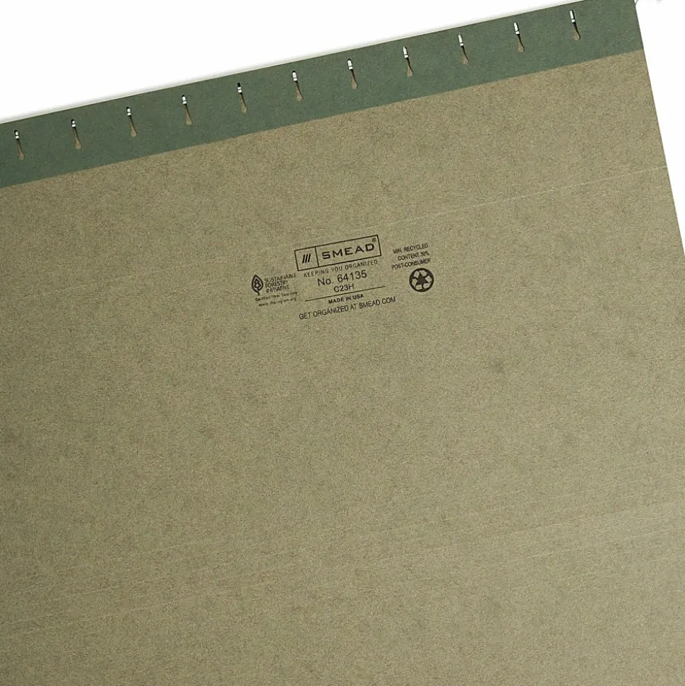 Smead® Premium-Quality Hanging Folders, 1/3 Cut, Legal Size, Standard Green, Pack Of 25