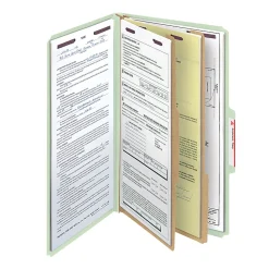 Smead® Pressboard Classification Folder With SafeSHIELD Fastener, 2 Dividers, Legal Size, 100% Recycled, Gray/Green