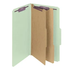 Smead® Pressboard Classification Folder With SafeSHIELD Fastener, 2 Dividers, Legal Size, 100% Recycled, Gray/Green