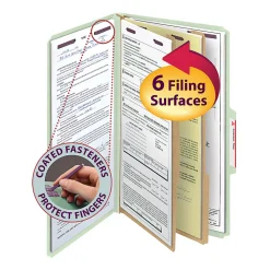 Smead® Pressboard Classification Folder With SafeSHIELD Fastener, 2 Dividers, Legal Size, 100% Recycled, Gray/Green