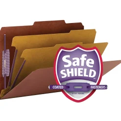 Smead® Pressboard Classification Folder, 2 Dividers, Legal Size, 100% Recycled, Red/Brown