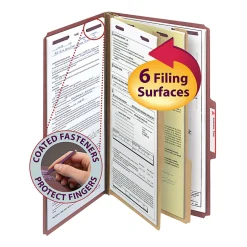 Smead® Pressboard Classification Folder, 2 Dividers, Legal Size, 100% Recycled, Red/Brown