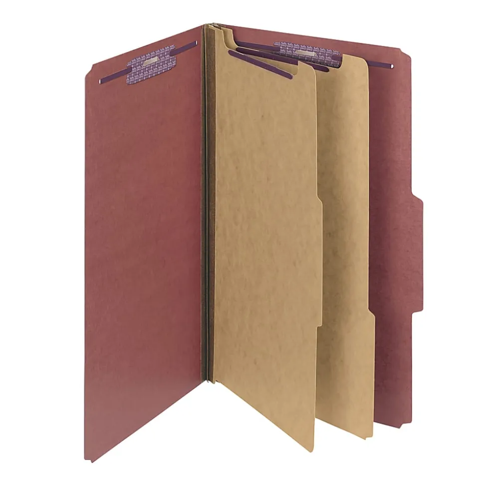 Smead® Pressboard Classification Folder, 2 Dividers, Legal Size, 100% Recycled, Red/Brown