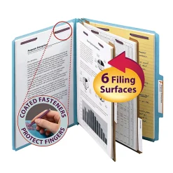 Smead® Pressboard Classification Folder, 2 Dividers, Letter Size, 100% Recycled, Blue