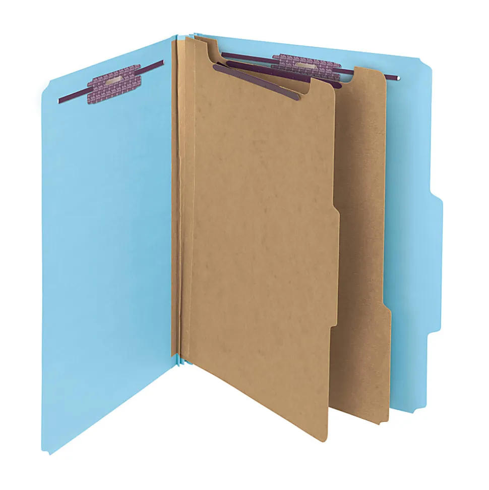 Smead® Pressboard Classification Folder, 2 Dividers, Letter Size, 100% Recycled, Blue