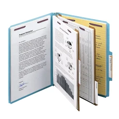 Smead® Pressboard Classification Folder, 2 Dividers, Letter Size, 100% Recycled, Blue