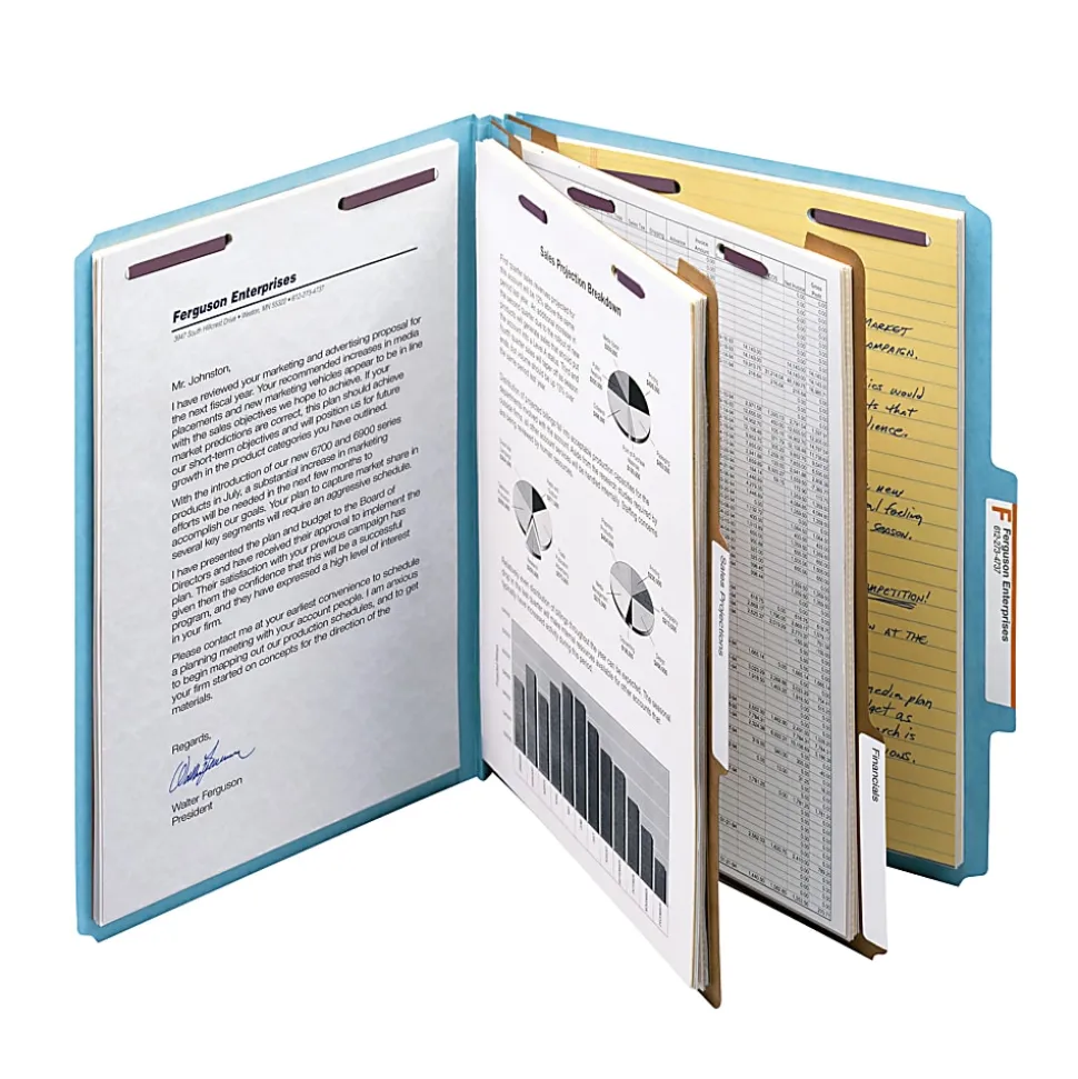 Smead® Pressboard Classification Folder, 2 Dividers, Letter Size, 100% Recycled, Blue