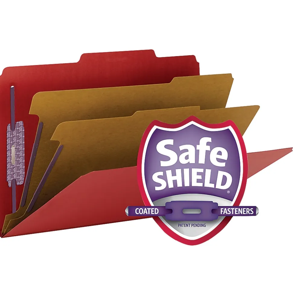Smead® Pressboard Classification Folder, 2 Dividers, Legal Size, 50% Recycled, Bright Red