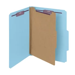 Smead® Pressboard Classification Folder with SafeSHIELD Fastener, 1 Divider, Letter Size, 100% Recycled, Blue