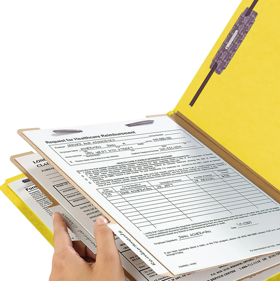 Smead® Pressboard Classification Folders, 2 Dividers, Letter Size, Yellow, Box Of 10