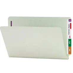 Smead® Pressboard End-Tab Folders With Fasteners, Straight Cut, 1" Expansion, Legal Size, Gray/Green, Pack Of 25