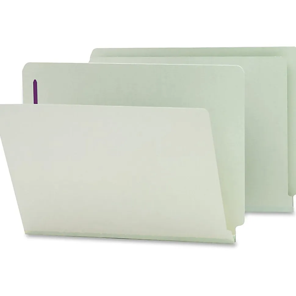 Smead® Pressboard End-Tab Folders With SafeSHIELD Fastener, Straight Cut, 1" Expansion, Letter Size, Gray/Green, Pack Of 25