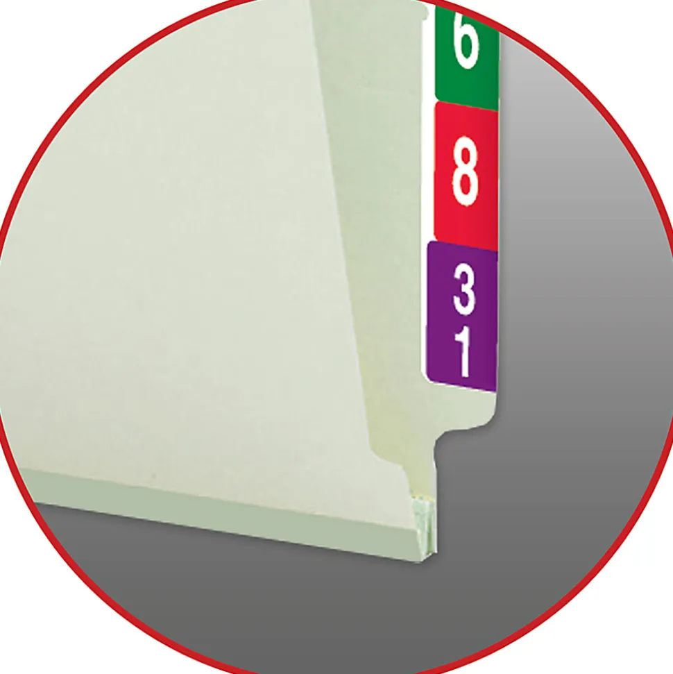Smead® Pressboard End-Tab Folders With SafeSHIELD Fastener, Straight Cut, 1" Expansion, Letter Size, Gray/Green, Pack Of 25