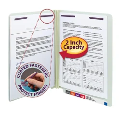 Smead® Pressboard End-Tab Folders With SafeSHIELD Fastener, Straight Cut, 2" Expansion, Letter Size, Gray/Green, Pack Of 25