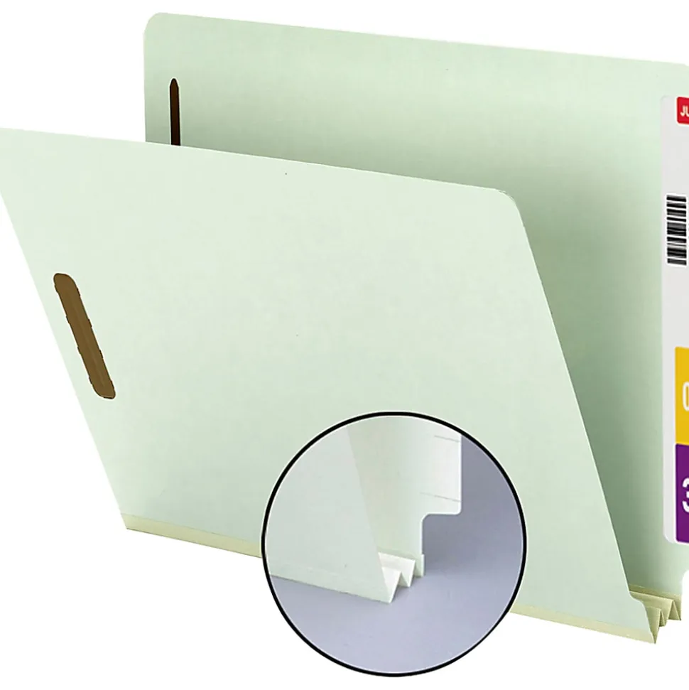Smead® Pressboard End-Tab Folders With SafeSHIELD Fastener, Straight Cut, 2" Expansion, Letter Size, Gray/Green, Pack Of 25